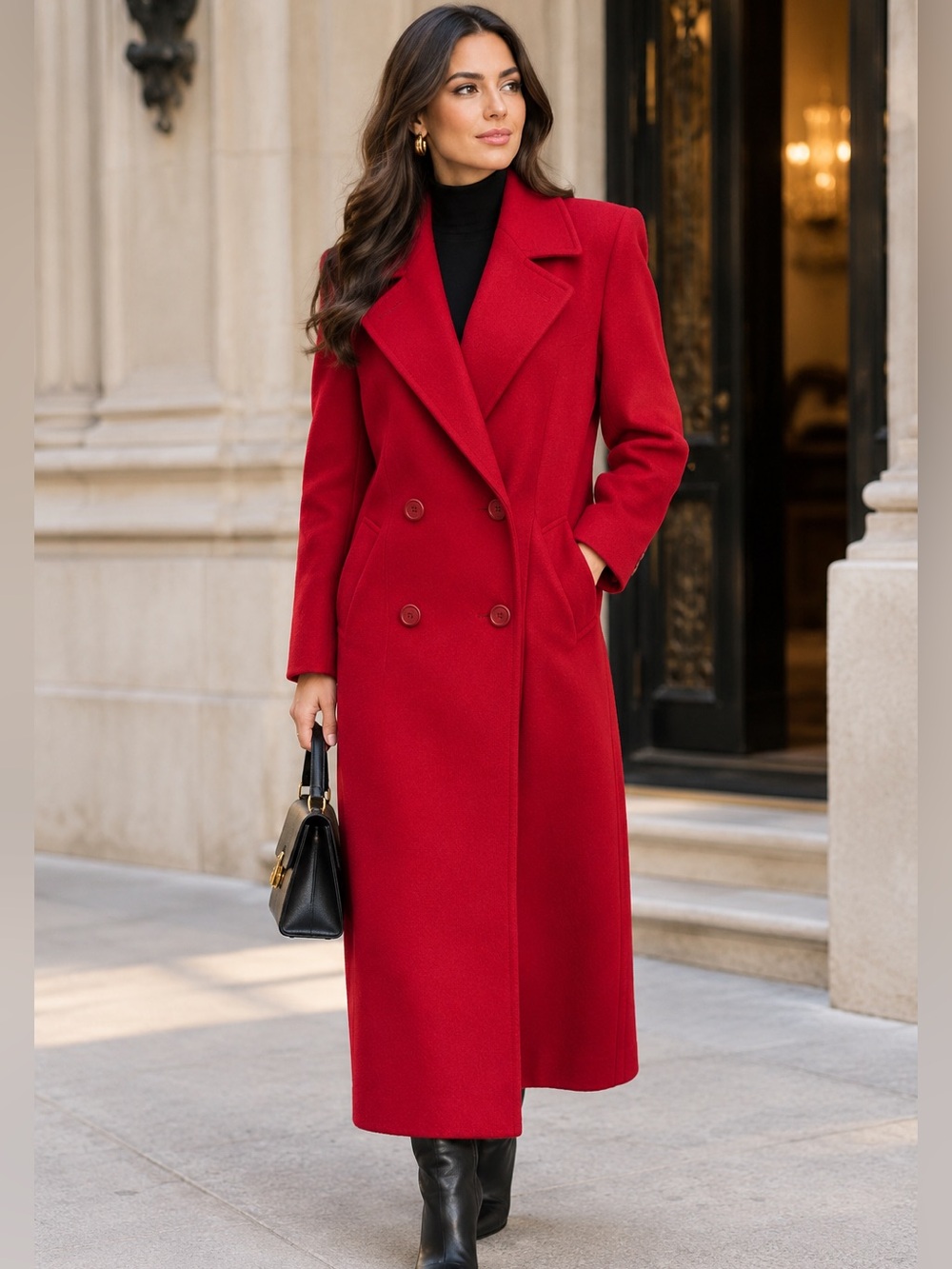Leslie Fay Double-Breasted 100% Wool Pea Coat Red Size 12 Like New